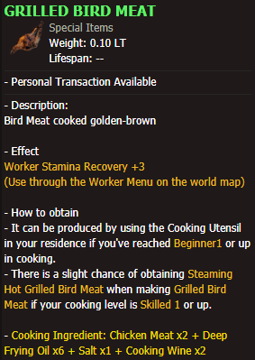 BDO Grilled Bird Meat Info