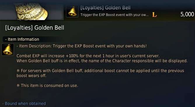 BDO Leveling Buff: Golden Bell XP Boost with Loyalties