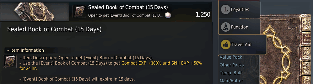 BDO Leveling Buff from Book of Combat