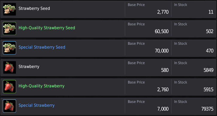 BDO Strawberry Seed Prices on the Marketplace
