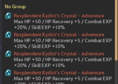 Kydict Combat Exp HP Crystal Set