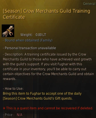 Season Crow Merchants Guild Training Certificate