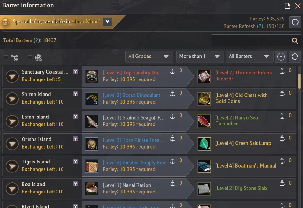 BDO Barter Search & Refresh Menu