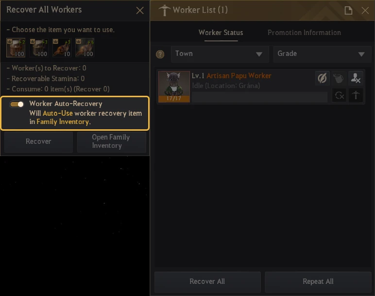 bdo worker food auto recovery