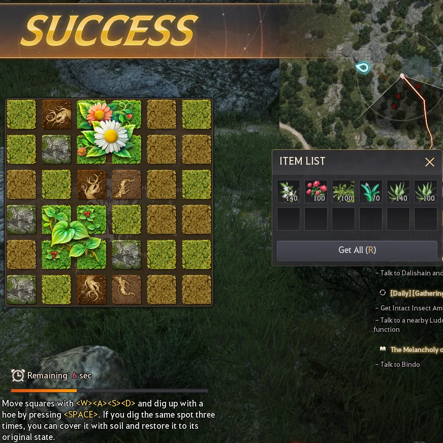 hoe gathering minigame success loot