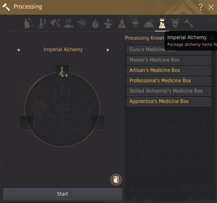 Imperial Alchemy User Interface