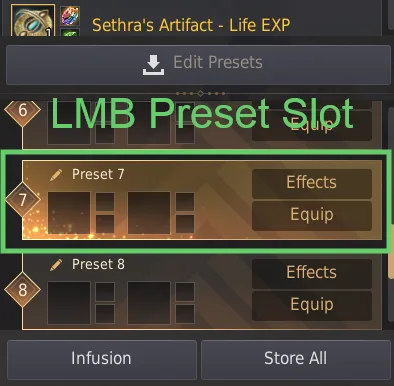 select artifact preset slot