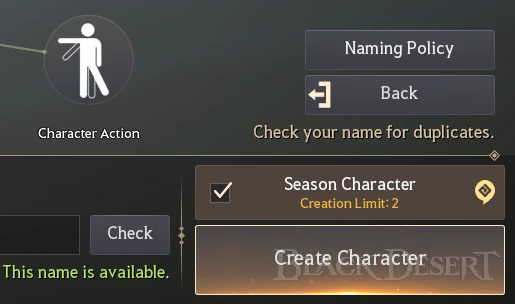 season character creation naming